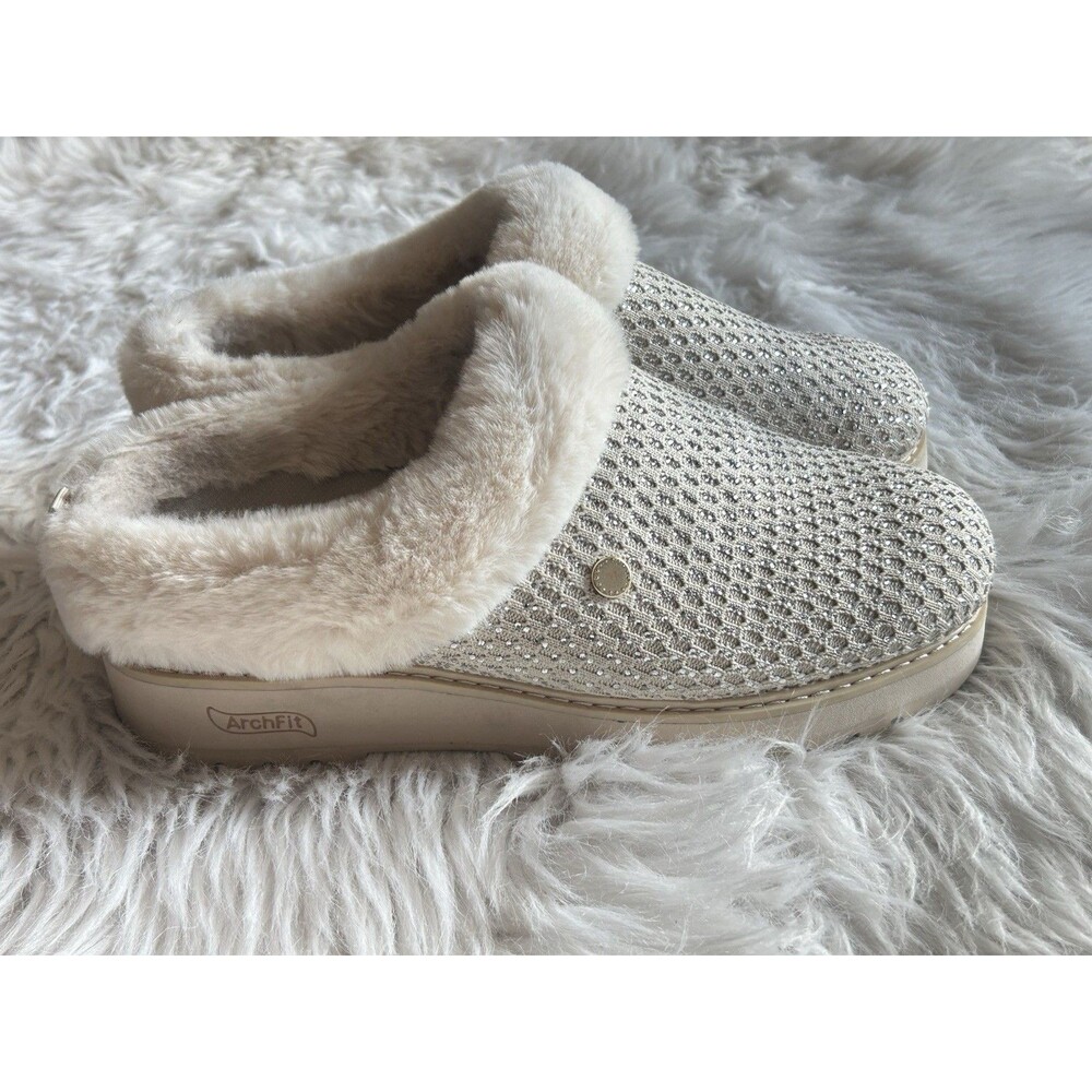 Skechers Martha Stewart BOBS 11 Arch Fit Ivory Rhinestone Faux Fur Slippers